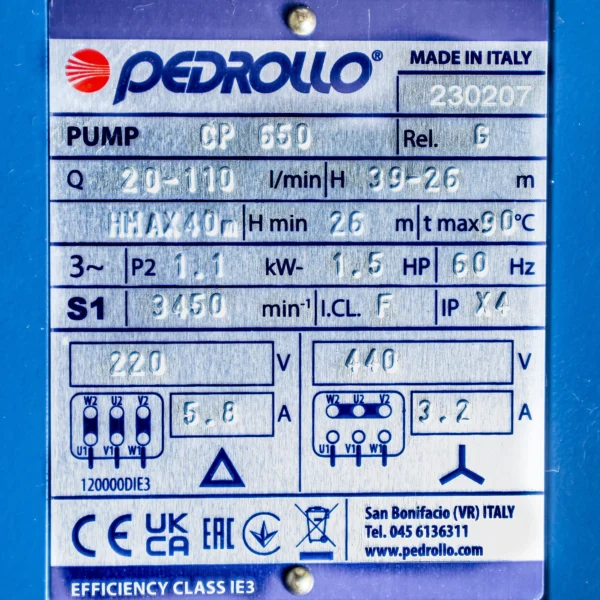 Bomba de agua Pedrollo CP 650 centrífuga hierro fundido