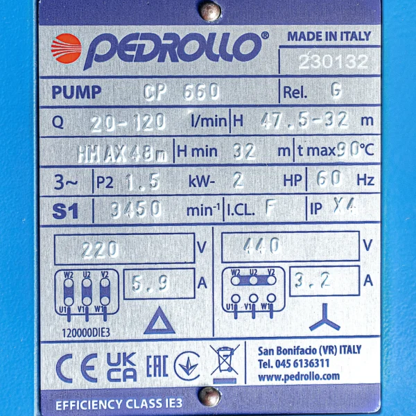 Bomba de agua Pedrollo CP 660 – centrífuga hierro fundido, hasta 160 l/min y 10 bar
