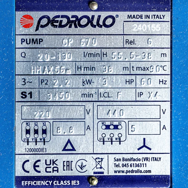 Bomba de agua Pedrollo CP 670 centrífuga hierro fundido