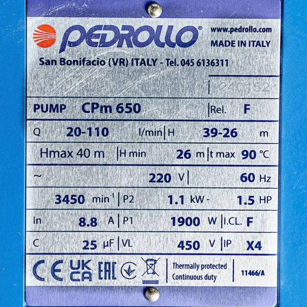 Bomba de agua Pedrollo CPm 650 centrífuga monofásica hierro fundido