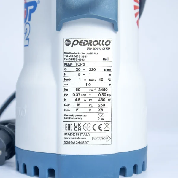 Bomba de agua Pedrollo TOP II 0.50HP sumergible drenaje agua limpia