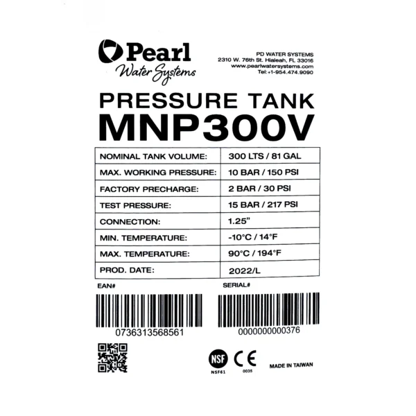 Tanque Pearl 81 galones (~300 litros) acero con membrana