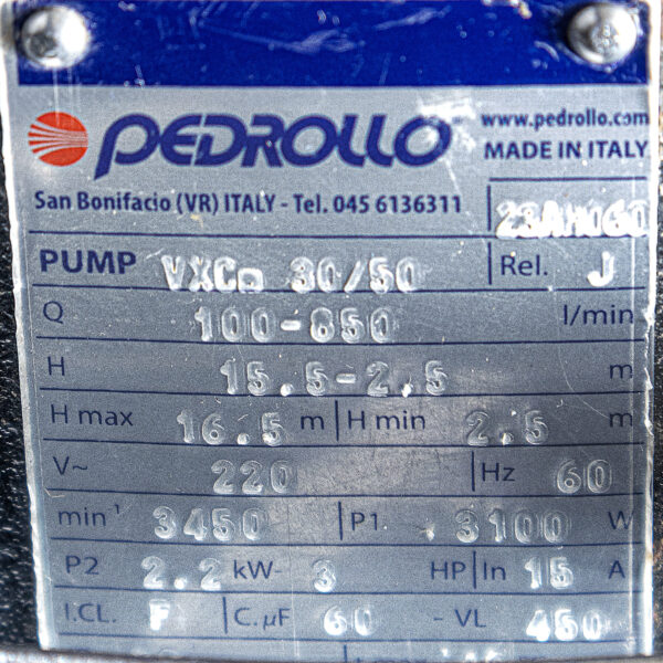 Bomba sumergible Pedrollo VXCm 30/50 3 HP Vortex